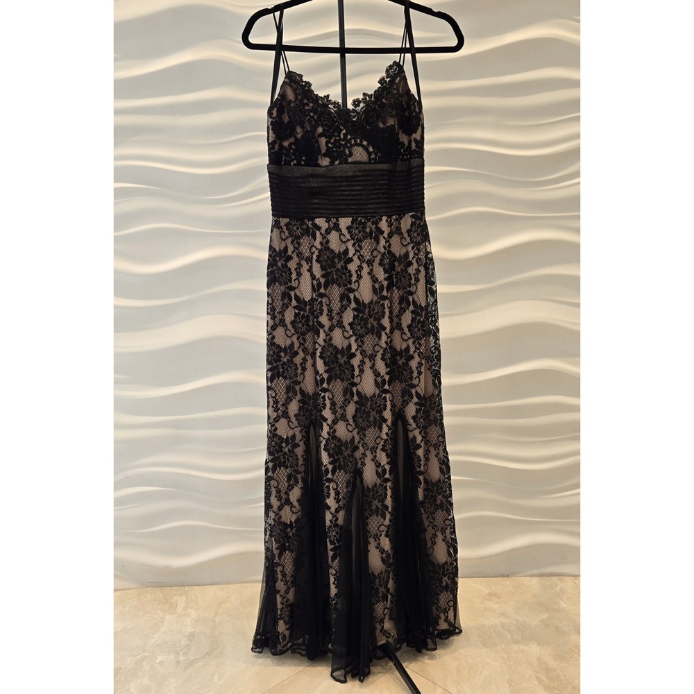 Dress Size 8 Black Lace Caché Maxi Long Gold Whimsigoth Formal Blacktie Wedding